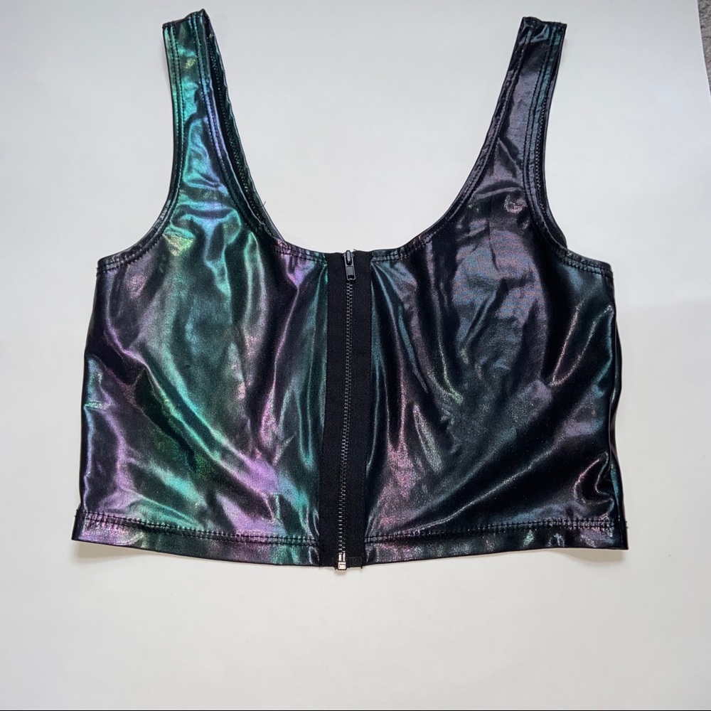 UrbanOutfitters OilSlick Duochrome Zip croppedTank